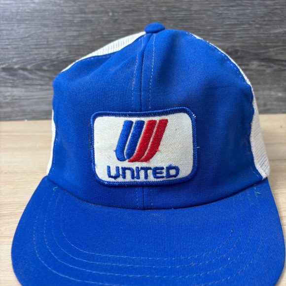 Vintage United Hat Cap Snapback Blue Trucker Patch Logo - Picture 2 of 11